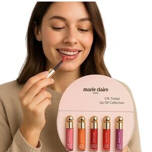 Marie Claire Paris 5‑Piece Tinted Lip Oil Set Glossy Sheer Hydrating
